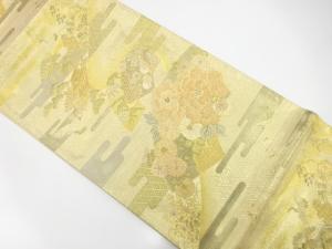 佐賀錦　地紙に牡丹・鶴模様織り出し　袋帯